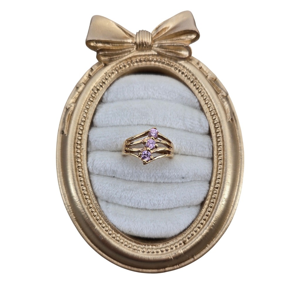 Unbranded Ring Womens 7.25 Triple Row Bypass Gold Pink CZ EUC